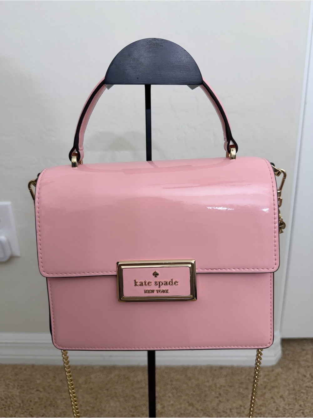 Kate Spade Pink Patent Top Handle Crossbody Bag w/ Chain & Leather Straps